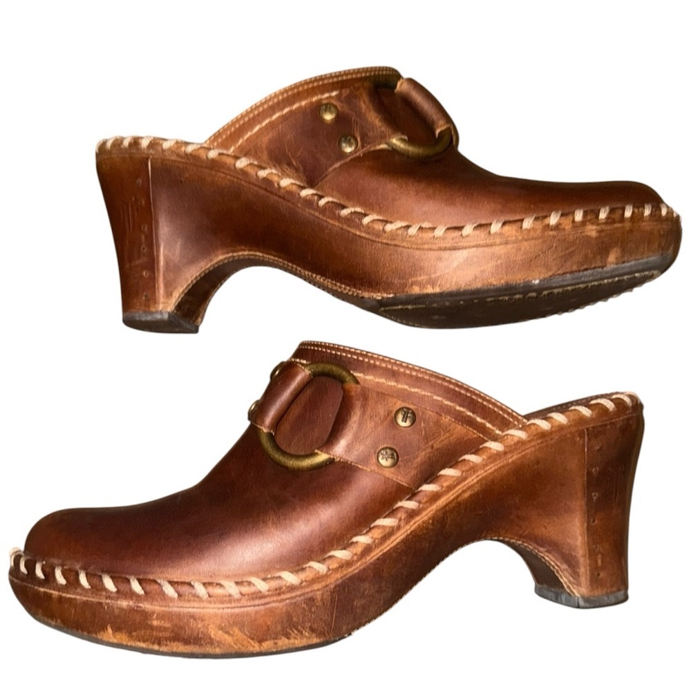 Frye Charlotte O Ring Stitched Harness Brown Leather Clogs Women’s 9 Brown - Picture 3 of 7